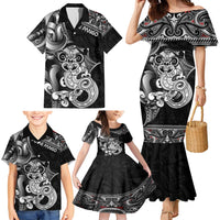 Personalised New Zealand Potae Pango Cricket Family Matching Mermaid Dress and Hawaiian Shirt Special Maori Hei Tiki Tribal Tattoo