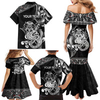 Personalised New Zealand Potae Pango Cricket Family Matching Mermaid Dress and Hawaiian Shirt Special Maori Hei Tiki Tribal Tattoo