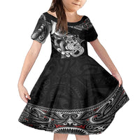 Personalised New Zealand Potae Pango Cricket Family Matching Short Sleeve Bodycon Dress and Hawaiian Shirt Special Maori Hei Tiki Tribal Tattoo