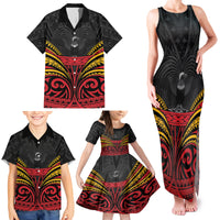 Custom Papua New Guinea Cricket Family Matching Tank Maxi Dress and Hawaiian Shirt PNG Emblem Mix Polyneisan Pattern
