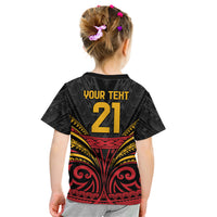 Custom Papua New Guinea Cricket Kid T Shirt PNG Emblem Mix Polyneisan Pattern LT9 - Polynesian Pride