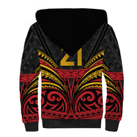Custom Papua New Guinea Cricket Sherpa Hoodie PNG Emblem Mix Polyneisan Pattern LT9 - Polynesian Pride