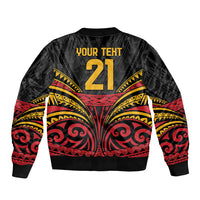Custom Papua New Guinea Cricket Sleeve Zip Bomber Jacket PNG Emblem Mix Polyneisan Pattern