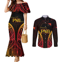 Custom Papua New Guinea Cricket Couples Matching Mermaid Dress and Long Sleeve Button Shirt Go Barramundis