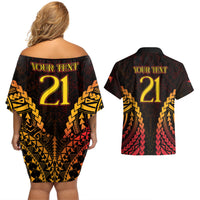 Custom Papua New Guinea Cricket Couples Matching Off Shoulder Short Dress and Hawaiian Shirt Go Barramundis LT9 - Polynesian Pride