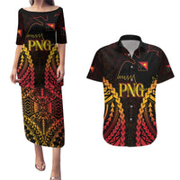 Custom Papua New Guinea Cricket Couples Matching Puletasi and Hawaiian Shirt Go Barramundis LT9 Black - Polynesian Pride