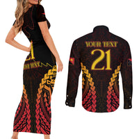 Custom Papua New Guinea Cricket Couples Matching Short Sleeve Bodycon Dress and Long Sleeve Button Shirt Go Barramundis
