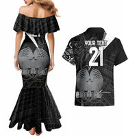 Custom Papua New Guinea Cricket Couples Matching Mermaid Dress and Hawaiian Shirt Tribal Bird of Paradise Tattoo