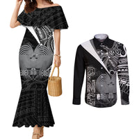 Custom Papua New Guinea Cricket Couples Matching Mermaid Dress and Long Sleeve Button Shirt Tribal Bird of Paradise Tattoo