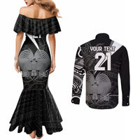 Custom Papua New Guinea Cricket Couples Matching Mermaid Dress and Long Sleeve Button Shirt Tribal Bird of Paradise Tattoo