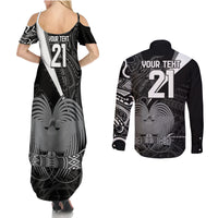 Custom Papua New Guinea Cricket Couples Matching Summer Maxi Dress and Long Sleeve Button Shirt Tribal Bird of Paradise Tattoo