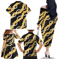 Aloha Melemele Hibiscus Pikake Lei Family Matching Off The Shoulder Long Sleeve Dress and Hawaiian Shirt Hawaiian Quilt Pattern