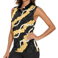 Aloha Melemele Hibiscus Pikake Lei Women Sleeveless Polo Shirt Hawaiian Quilt Pattern