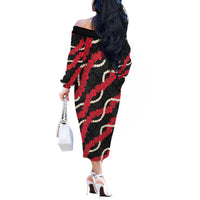 Aloha Ula'ula Hibiscus Pikake Lei Off The Shoulder Long Sleeve Dress Hawaiian Quilt Pattern