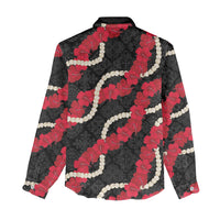 Aloha Ula'ula Hibiscus Pikake Lei Women Casual Shirt Hawaiian Quilt Pattern