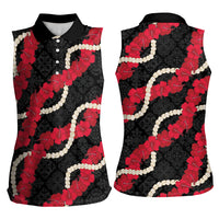 Aloha Ula'ula Hibiscus Pikake Lei Women Sleeveless Polo Shirt Hawaiian Quilt Pattern