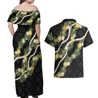 Puakenikeni Anthurium Pikake Lei Couples Matching Off Shoulder Maxi Dress and Hawaiian Shirt Hawaiian Quilt Pattern