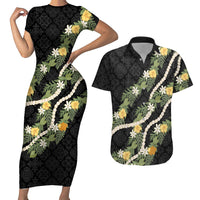 Puakenikeni Anthurium Pikake Lei Couples Matching Short Sleeve Bodycon Dress and Hawaiian Shirt Hawaiian Quilt Pattern