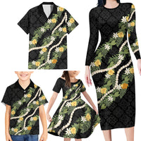 Puakenikeni Anthurium Pikake Lei Family Matching Long Sleeve Bodycon Dress and Hawaiian Shirt Hawaiian Quilt Pattern