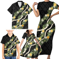 Puakenikeni Anthurium Pikake Lei Family Matching Short Sleeve Bodycon Dress and Hawaiian Shirt Hawaiian Quilt Pattern