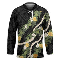 Puakenikeni Anthurium Pikake Lei Hockey Jersey Hawaiian Quilt Pattern LT9 Unisex Black - Polynesian Pride