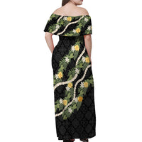 Puakenikeni Anthurium Pikake Lei Off Shoulder Maxi Dress Hawaiian Quilt Pattern LT9 - Polynesian Pride