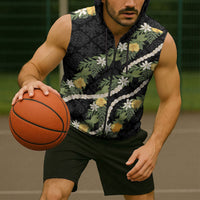 Puakenikeni Anthurium Pikake Lei Sleeveless Zip Hoodie Hawaiian Quilt Pattern