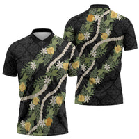 Puakenikeni Anthurium Pikake Lei Zipper Polo Shirt Hawaiian Quilt Pattern