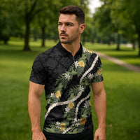 Puakenikeni Anthurium Pikake Lei Zipper Polo Shirt Hawaiian Quilt Pattern