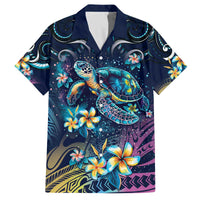 Plumeria Turtles Traditional Tribal Family Matching Off Shoulder Short Dress and Hawaiian Shirt