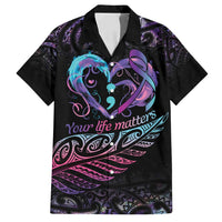 Personalised Your Life Matters Family Matching Off Shoulder Maxi Dress and Hawaiian Shirt Suicide Prevention Awareness Semicolon Heart