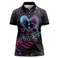 Personalised Your Life Matters Women Polo Shirt Suicide Prevention Awareness Semicolon Heart