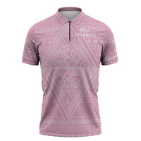 Custom New Zealand Basketball Indigenous Zipper Polo Shirt LT9 Pink - Polynesian Pride