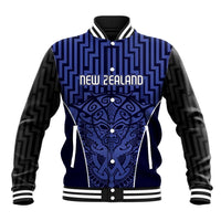 Custom Basketball New Zealand Baseball Jacket Blue Maori Ta Moko Indigenous - Polynesian Pride
