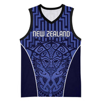 Custom Basketball New Zealand Basketball Jersey Blue Maori Ta Moko Indigenous - Polynesian Pride