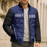 Custom Basketball New Zealand Bomber Puffer Jacket Blue Maori Ta Moko Indigenous - Polynesian Pride