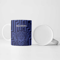 Custom Basketball New Zealand Ceramic Mug Blue Maori Ta Moko Indigenous LT9 - Polynesian Pride