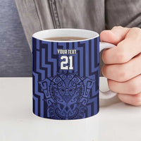 Custom Basketball New Zealand Ceramic Mug Blue Maori Ta Moko Indigenous LT9 - Polynesian Pride