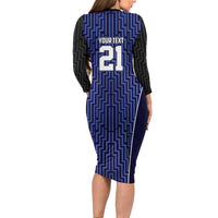 Custom Basketball New Zealand Family Matching Long Sleeve Bodycon Dress and Hawaiian Shirt Blue Maori Ta Moko Indigenous - Polynesian Pride