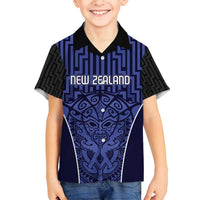 Custom Basketball New Zealand Family Matching Off Shoulder Maxi Dress and Hawaiian Shirt Blue Maori Ta Moko Indigenous - Polynesian Pride