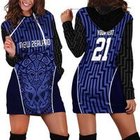 Custom Basketball New Zealand Hoodie Dress Blue Maori Ta Moko Indigenous - Polynesian Pride