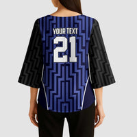 Custom Basketball New Zealand Kimono Sleeve Blouse Blue Maori Ta Moko Indigenous - Polynesian Pride