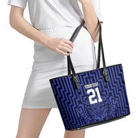 Custom Basketball New Zealand Leather Tote Bag Blue Maori Ta Moko Indigenous - Polynesian Pride