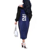 Custom Basketball New Zealand Off The Shoulder Long Sleeve Dress Blue Maori Ta Moko Indigenous - Polynesian Pride