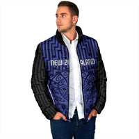 Custom Basketball New Zealand Padded Jacket Blue Maori Ta Moko Indigenous - Polynesian Pride