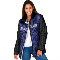 Custom Basketball New Zealand Padded Jacket Blue Maori Ta Moko Indigenous - Polynesian Pride