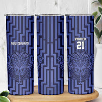 Custom Basketball New Zealand Skinny Tumbler Blue Maori Ta Moko Indigenous - Polynesian Pride
