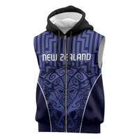 Custom Basketball New Zealand Sleeveless Zip Hoodie Blue Maori Ta Moko Indigenous - Polynesian Pride