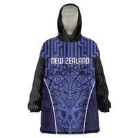 Custom Basketball New Zealand Wearable Blanket Hoodie Blue Maori Ta Moko Indigenous - Polynesian Pride