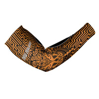 Custom Basketball New Zealand Arm Sleeves Gold Maori Ta Moko Indigenous - Polynesian Pride